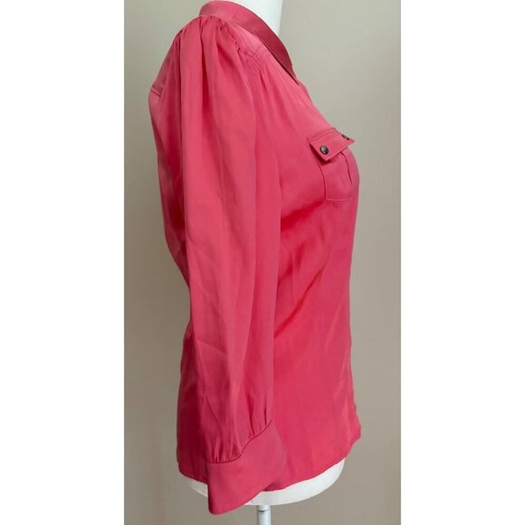 Bebe Y2K Silk Button Front Fitted Blouse in Coral Pink Size Small Satin Luxe - Picture 3 of 13